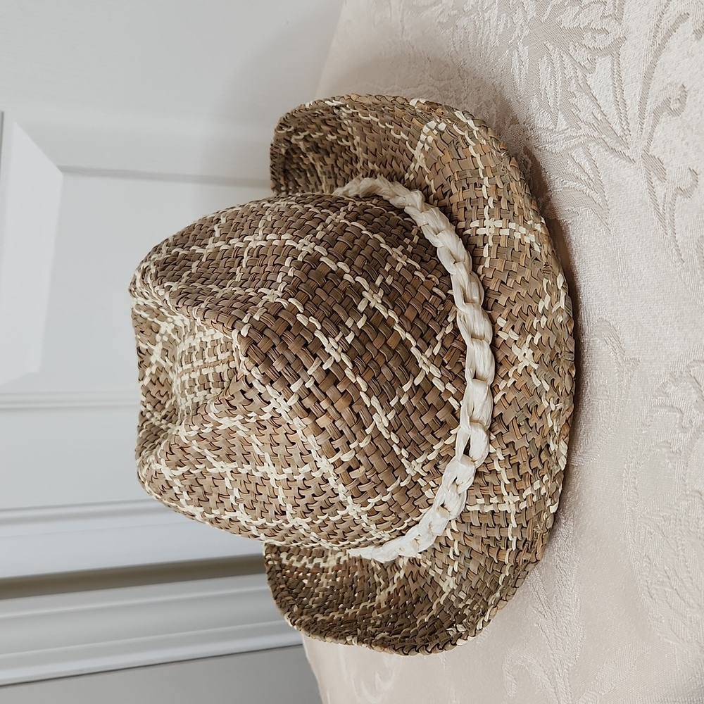 Cream and White Western Straw Hat with Woven Design